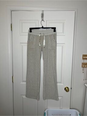BCBG terry cloth beige sweatpants size medium rhinestone detail
